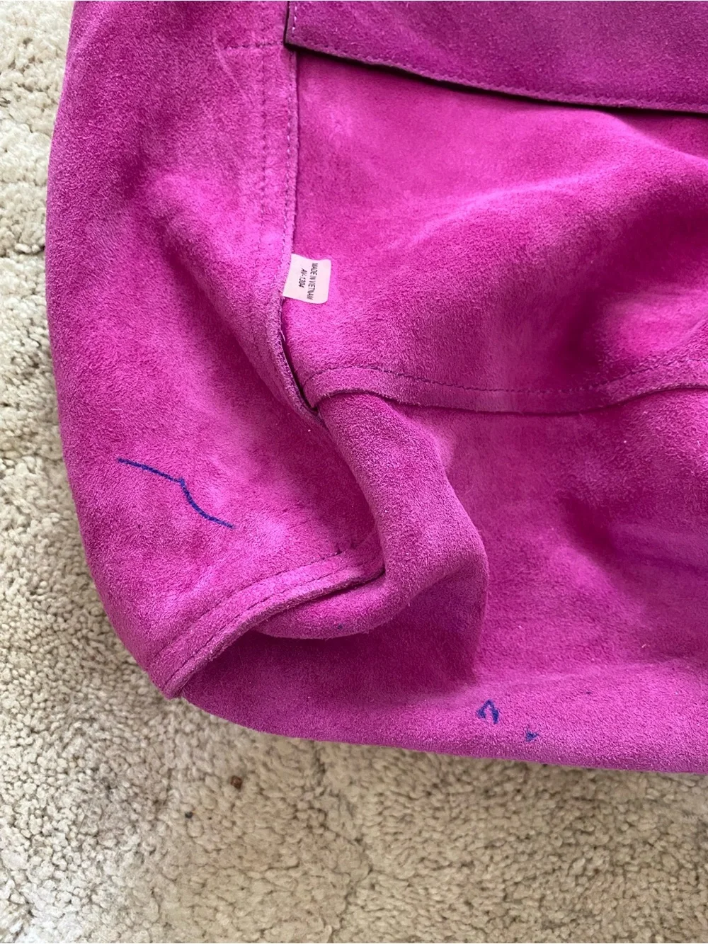 Michael Kors Suede Tote in fuchsia with MK Charm